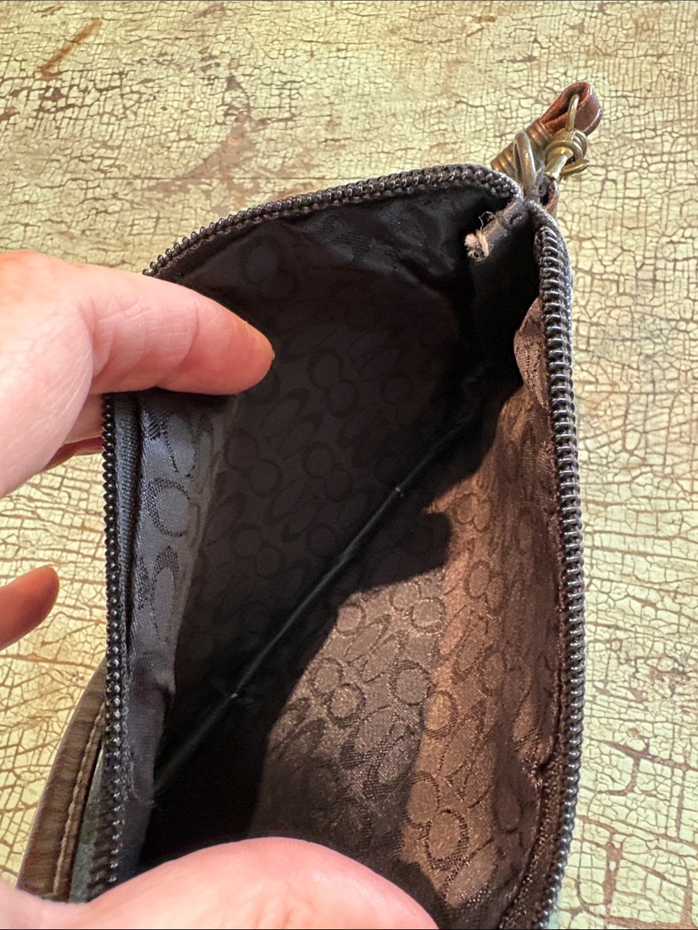 Coach Signature Blue Jacquard Fabric Wristlet Brown Leather Strap - Picture 6 of 6